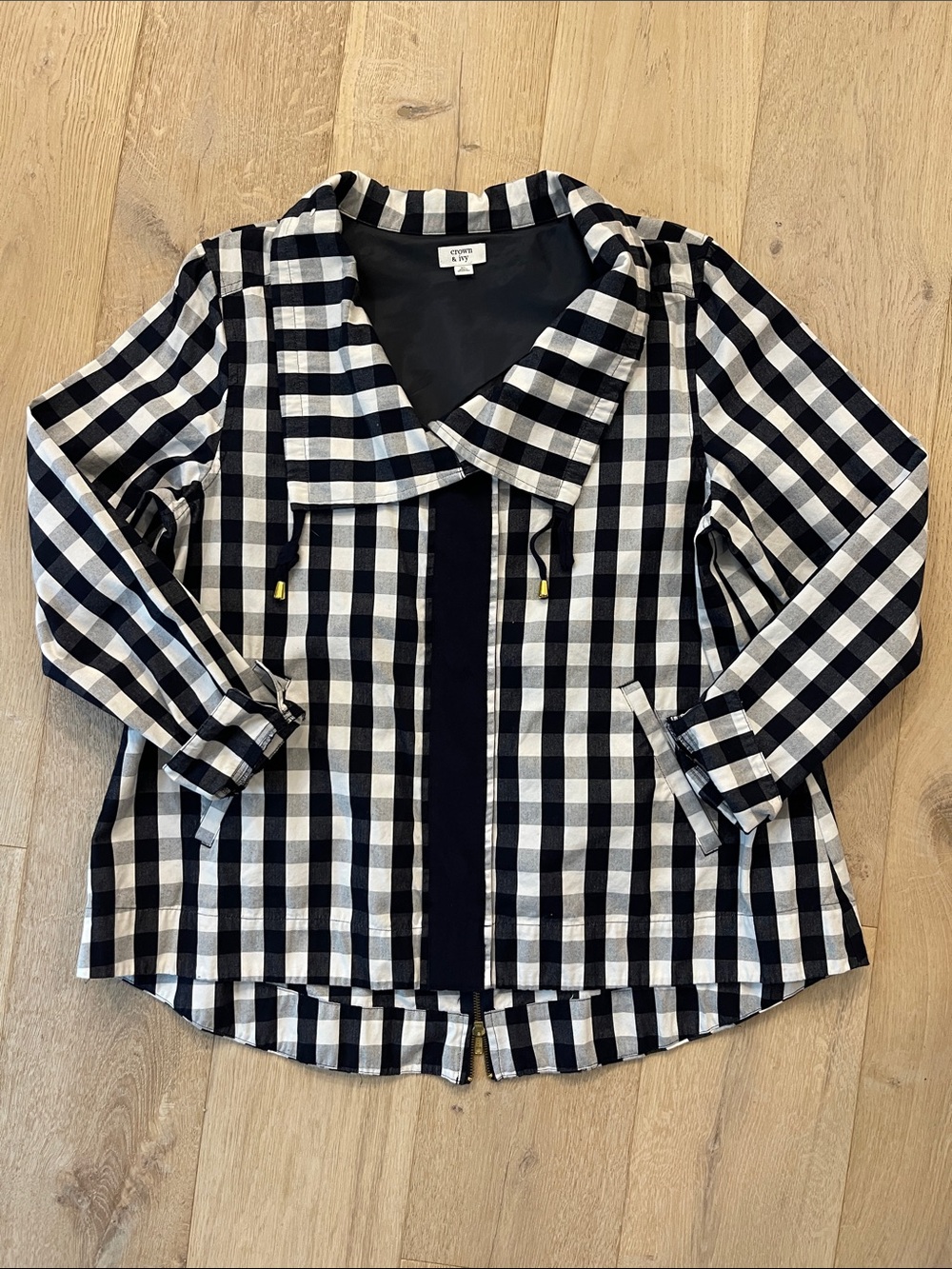 crown & ivy Navy and White Gingham Jacket size XL